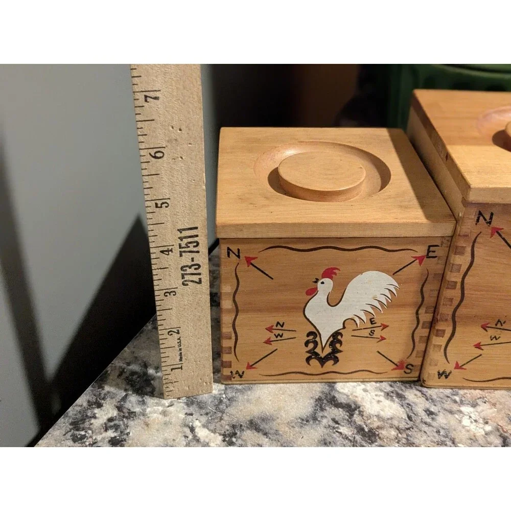 Rooster Weathervane Hand Painted Wood Canister Set Redbird Line Japan S + P